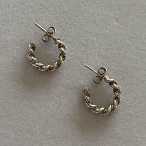Vintage 925 Sterling Silver Twisted Mini Huggie Hoop Earrings
